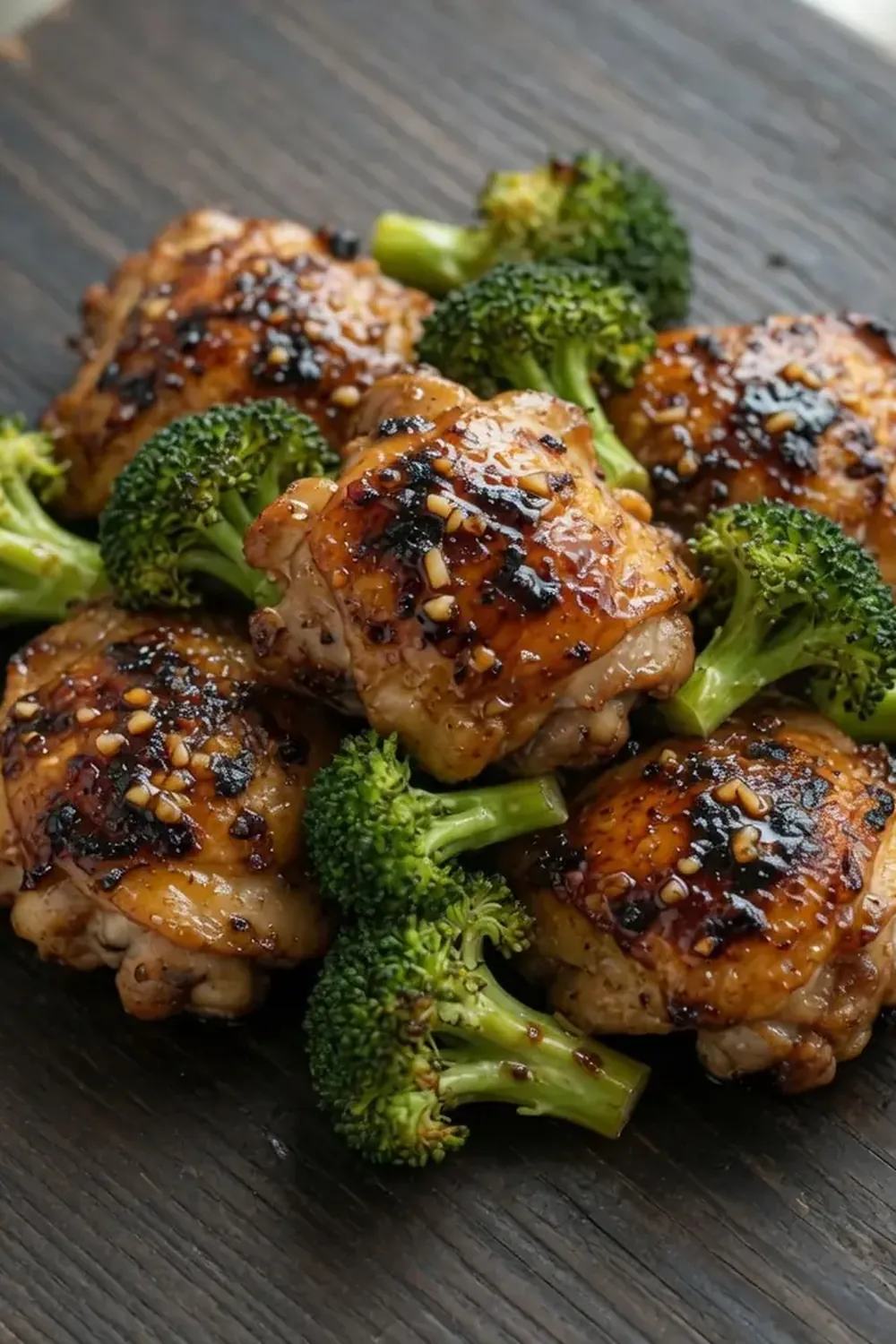 Gebratene Teriyaki-Hähnchenschenkel mit Brokkoli