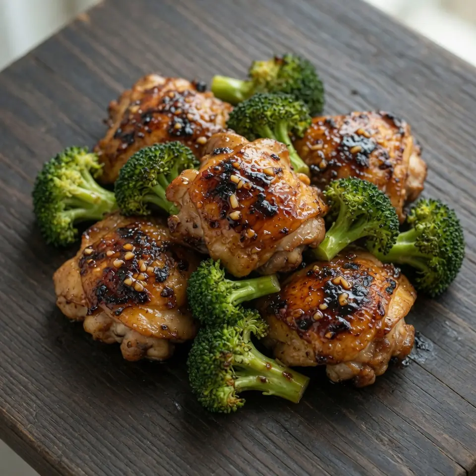 Gebratene Teriyaki-Hähnchenschenkel Mit Brokkoli